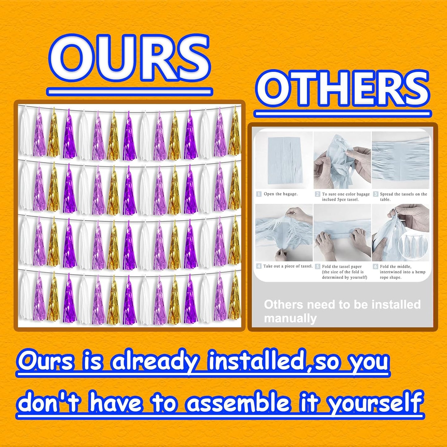 4P Purple-Gold Foil Fringe Tassel Banner Garland Metallic Tinsel Streamers Wall Hanging Curtain Backdrop Banners for Parade Floats, 2024 Graduation Decorations, Wedding Party Decoration