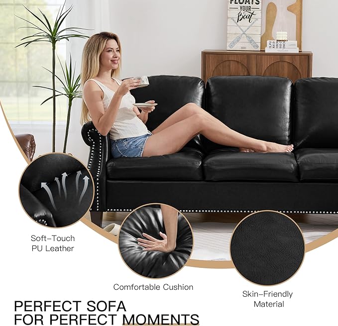 LEVNARY Compact PU Leather Sofa Set 3 Piece, Small Space Couch Set - Image 5