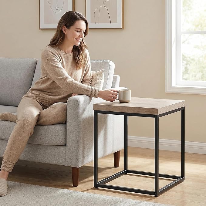 CENSI Modern Square End Table, Extra Thick 1.6" Wood Top & Metal Frame - Image 5