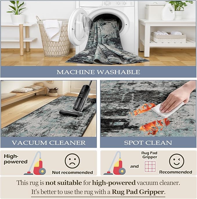 RELEANY Washable Area Rugs 2'x10' Non-Slip Modern Abstract Soft - Image 4