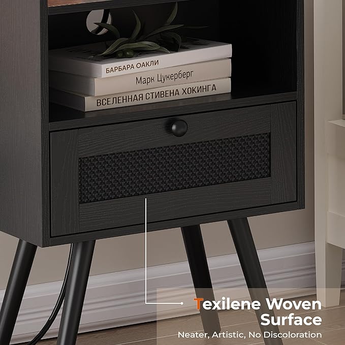 SUPERJARE Nightstand with Charging Station, Bedside Table with Texilene Surface - Image 7
