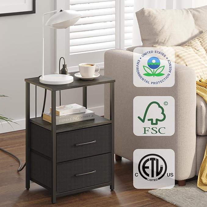 TUTOTAK End Table with Charging Station, Side Table with 2 USB Ports and Outlets - Image 4