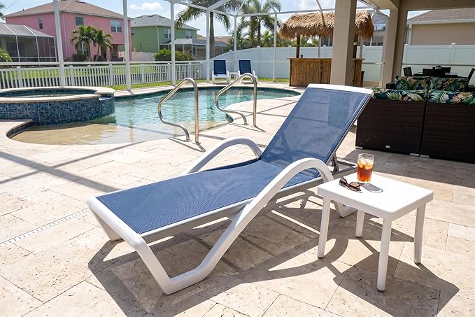 PURPLE LEAF Patio Chaise Lounge Chair Set Outdoor Plastic Textilene Lounger by PURPLELEAF