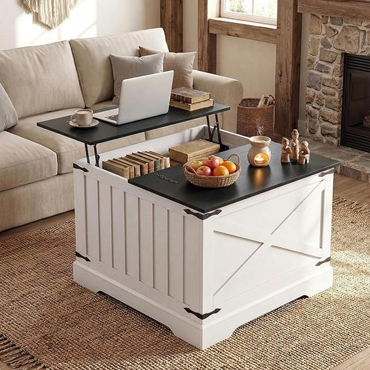 Giantex Farmhouse Lift Top Coffee Table, 31.5" Square Wood Center Table by Giantex