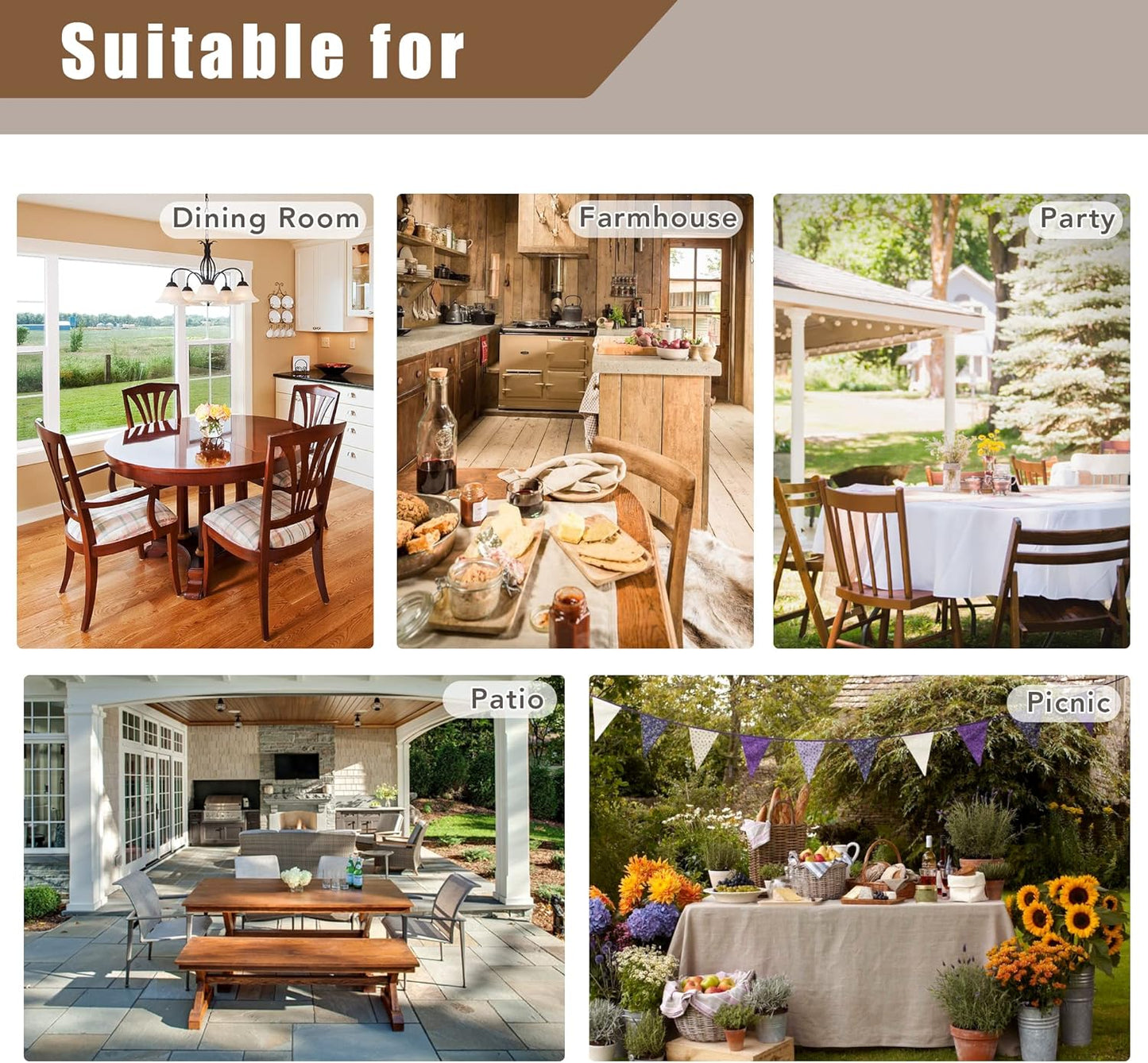 Fitable Faux Linen Round Tablecloths 90 Inch, 6 Pack - Fabric Textured Table Clothes for Round Folding Tables, Washable Neutral Table Covers for Wedding, Party, Banquet, Birthday, White