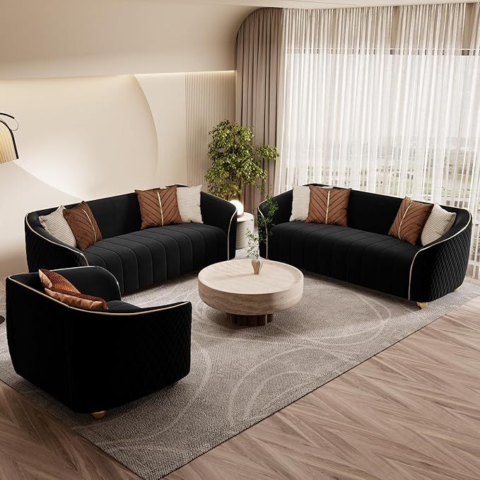 3-Piece Luxury Velvet Sofa Set for Living Room, Elegant Design Couch Set - Image 3
