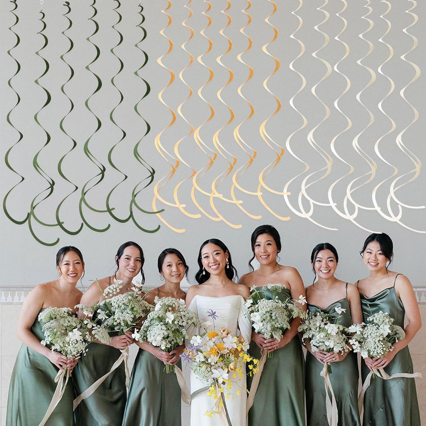 36Pcs Sage Green Hanging Swirl Decoration Olive Green Tan Brown Cream Neutral Felt Swirl Streamer Spiral Ceiling Garland for Greenery Safari Jungle Woodland Birthday Baby Shower Wedding Party Supplies