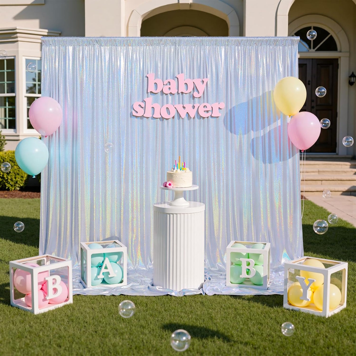 gogoparti 20x10FT Laser Silver Sequin Backdrop Curtain - 4 Panels of 5x10FT Wrinkle-Free Glitter Drapes for Photography, Birthdays, Weddings & Graduations