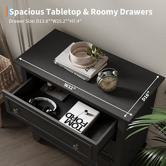 IDEALHOUSE 3 Drawer Dresser, Wooden Storage Chest of Drawers - Image 4