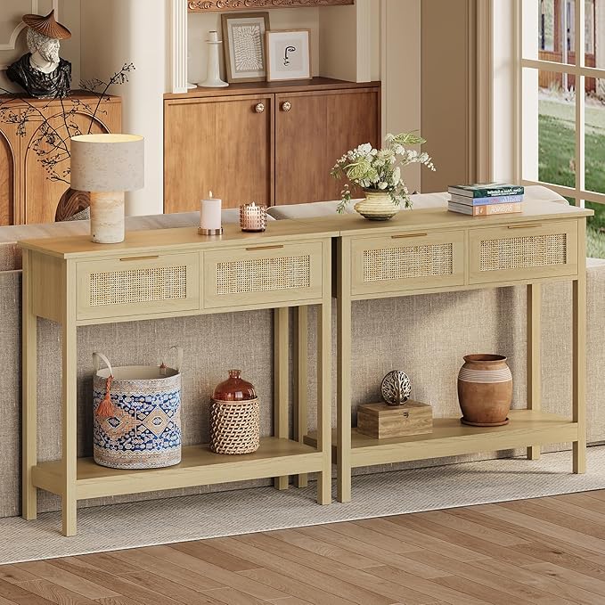 Trironsun Farmhouse Rattan Console Table - Image 4