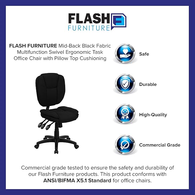 Flash Furniture Caroline Mid-Back Black Fabric Multifunction Swivel Ergonomic - Image 12
