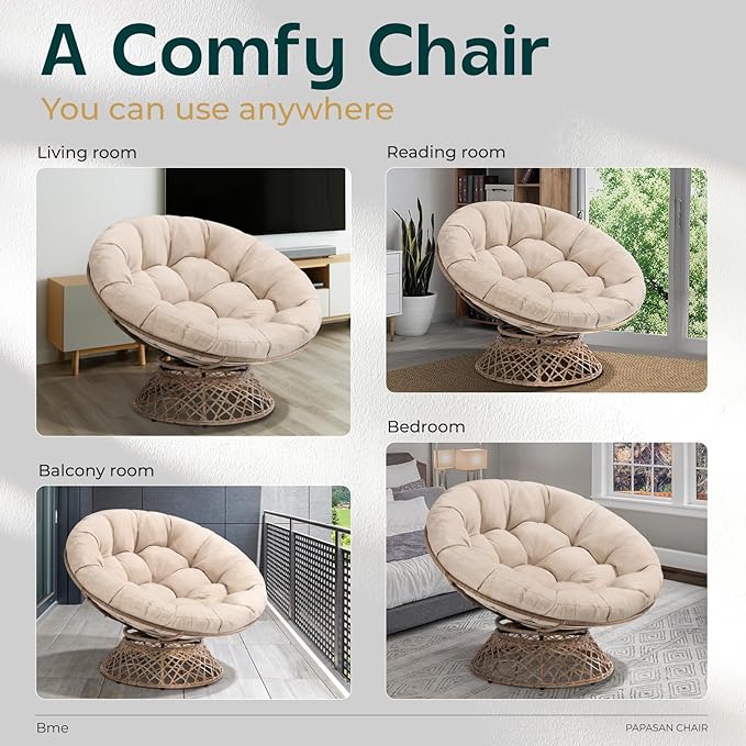 Bme Metal Oversized Swivel Papasan Chair, Living Room Chair - Image 6