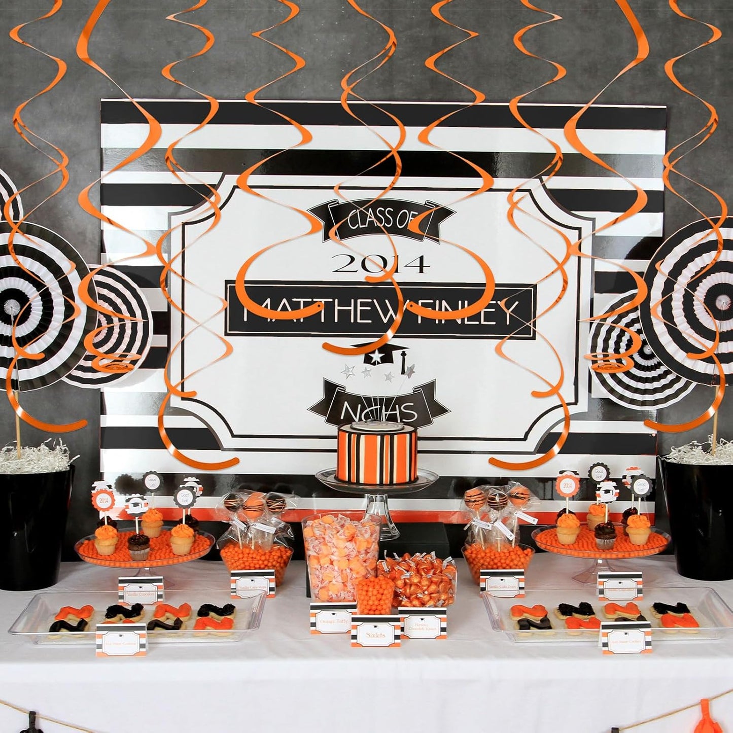 24 PCS Orange Hanging Swirl, Sparkle Ceiling Decorations, Plastic Streamer Party Decorations with Double-Swirls and Single-Swirls for Birthday Decorations, Graduation, Halloween, Baby Shower