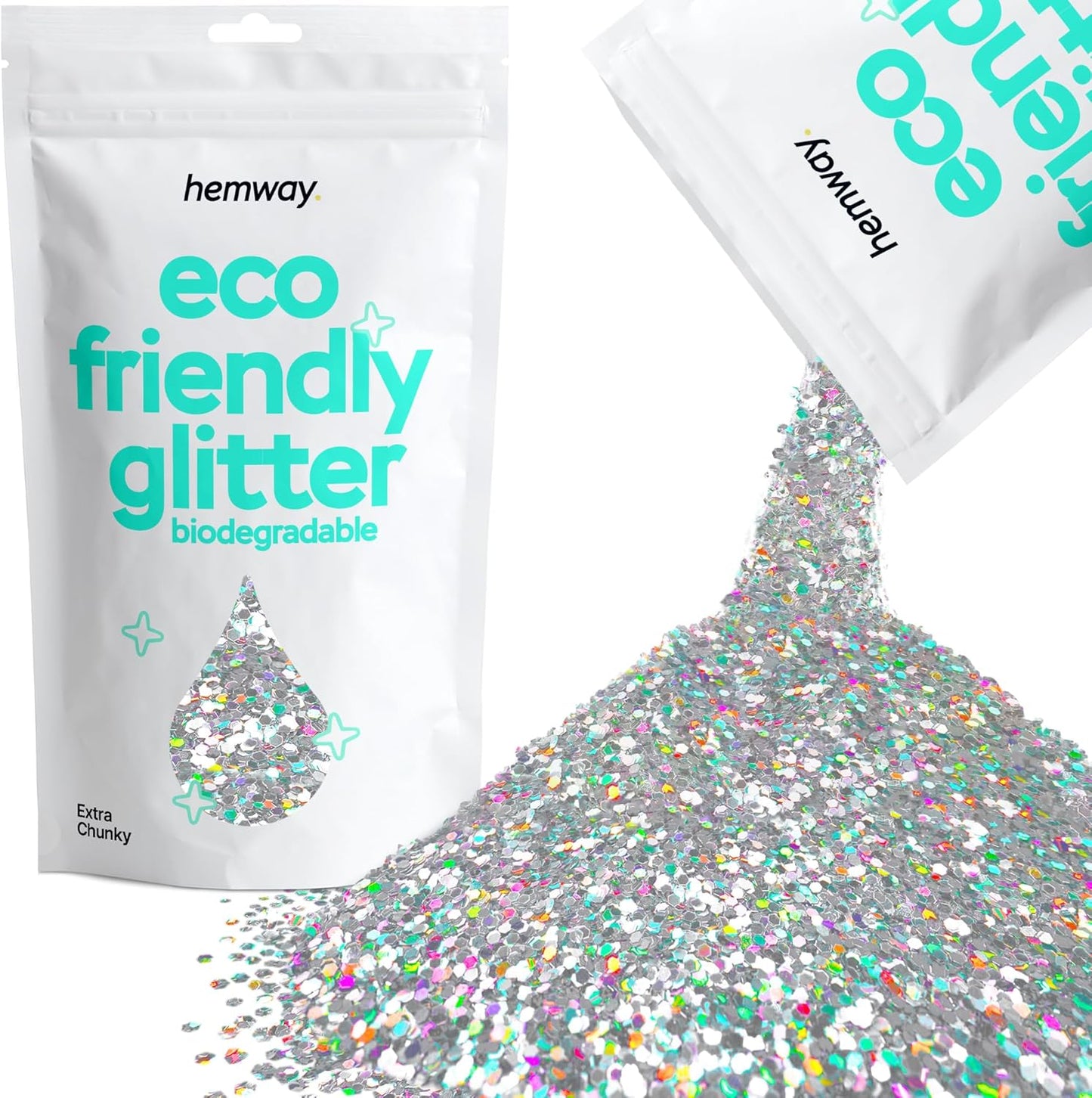Hemway Eco Friendly Biodegradable Glitter 100g / 3.5oz Bio Cosmetic Safe Sparkle Vegan for Face, Eyeshadow, Body, Hair, Nail and Festival Makeup, Craft - 1/24" 0.04" 1mm - Silver Holographic