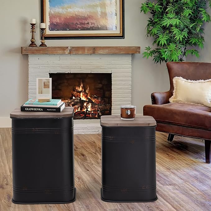 Rustic Storage Ottoman Seat Stool, Farmhouse Accent Side Table, Antique - Image 5