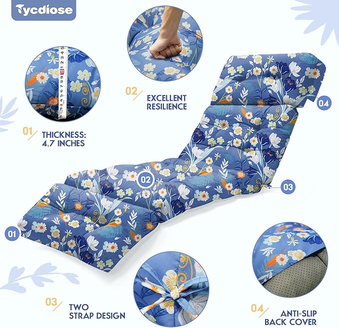 Waterproof Outdoor Chaise Lounge Chair Cushion 74.4 x 22 x 4.7 Inches Memory - Image 5