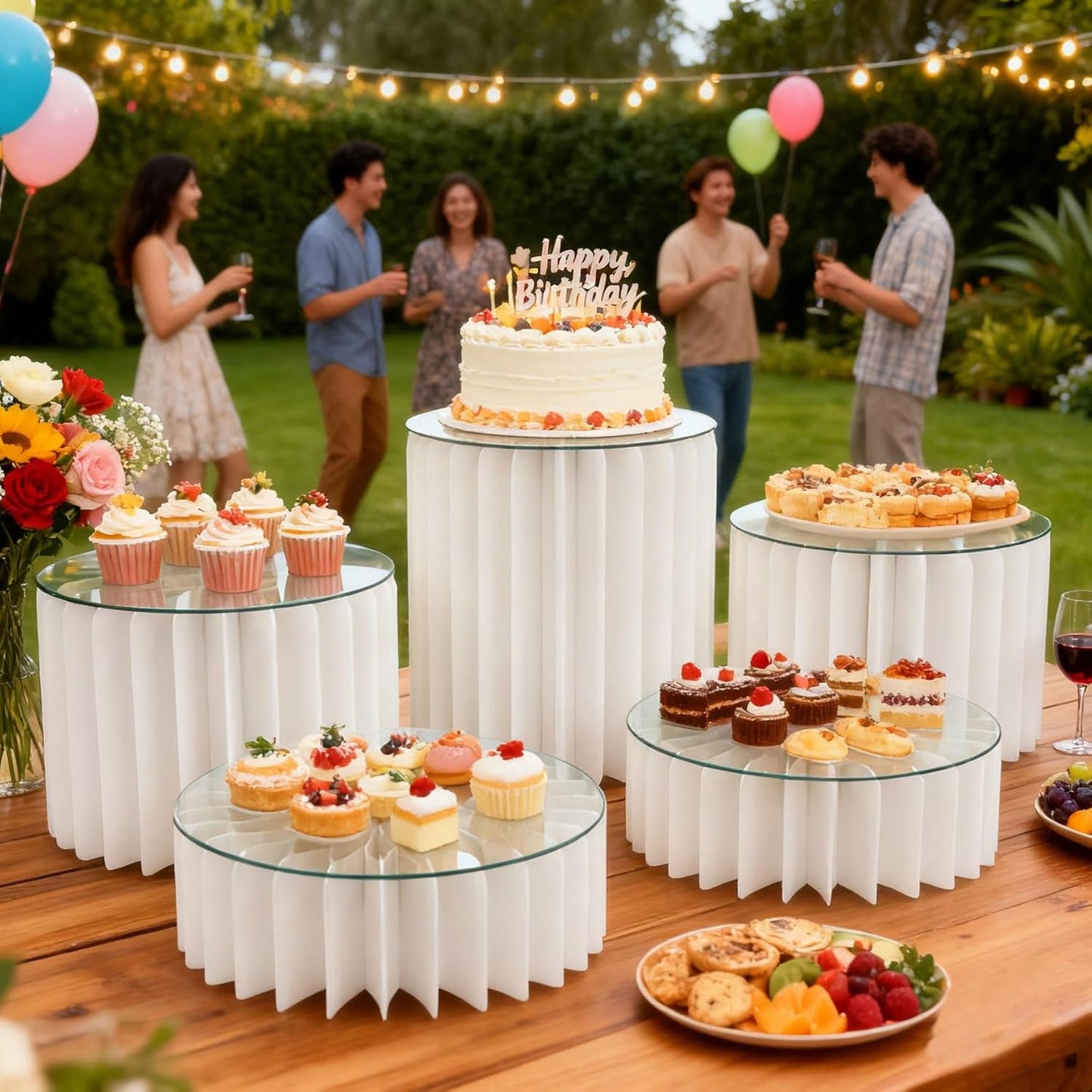 5 Pcs Buffet Risers Food Display Risers for Party Buffet Table, Dessert Table Display Set Cake and Cupcake Stand Combo, Riser Display Stand for Dessert Food Jewelry, White, 4"/8"/12" H