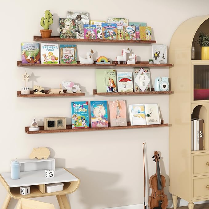 Fun Memories Picture Ledge Shelves Set of 2, 32 Inch Rustic Wall Mounted - Image 2