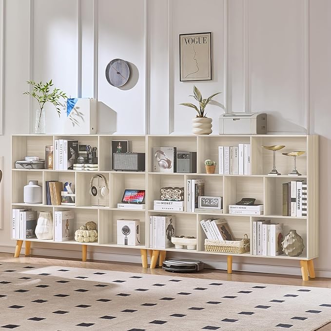 LEYAOYAO 10 Cube Bookshelf, 3 Tier Vintage 55" Wide Bookcase - Image 5