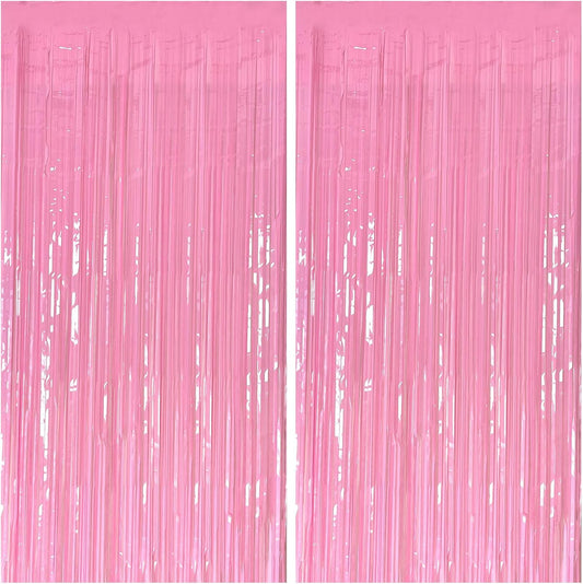 2 Pack Foil Curtain Pink Backdrop Streamers Metallic Tinsel Fringe Curtains Photo Booth Props for Birthday Wedding Engagement Bachelorette Christmas Holiday Celebration Party Decorations