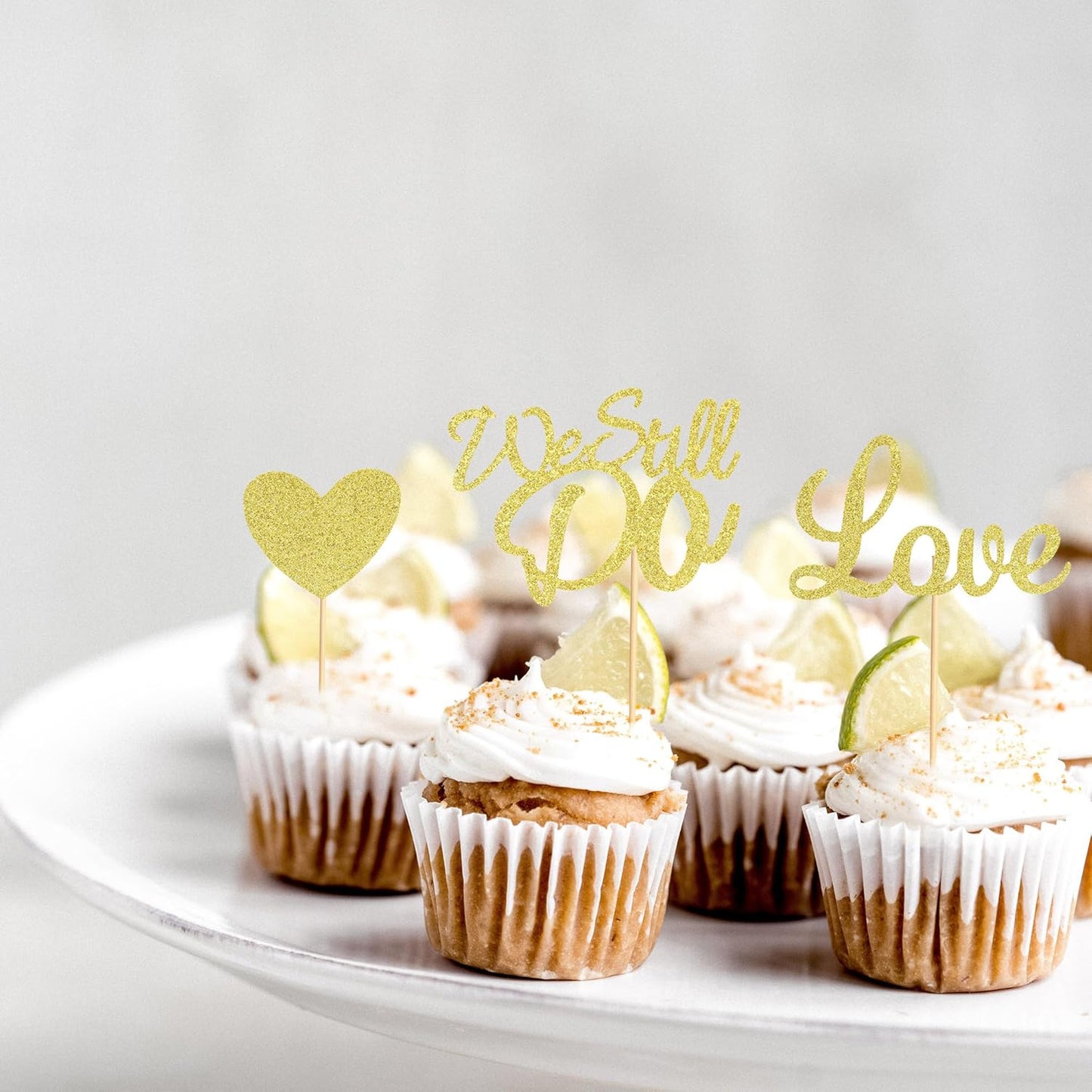 24Pcs We Still Do Cupcake Toppers Glitter Love Heart Marriage Anniversary Cupcake Picks Bridal Shower Wedding Engagement Birthday Cake Decorations Supplies - Gold Glitter