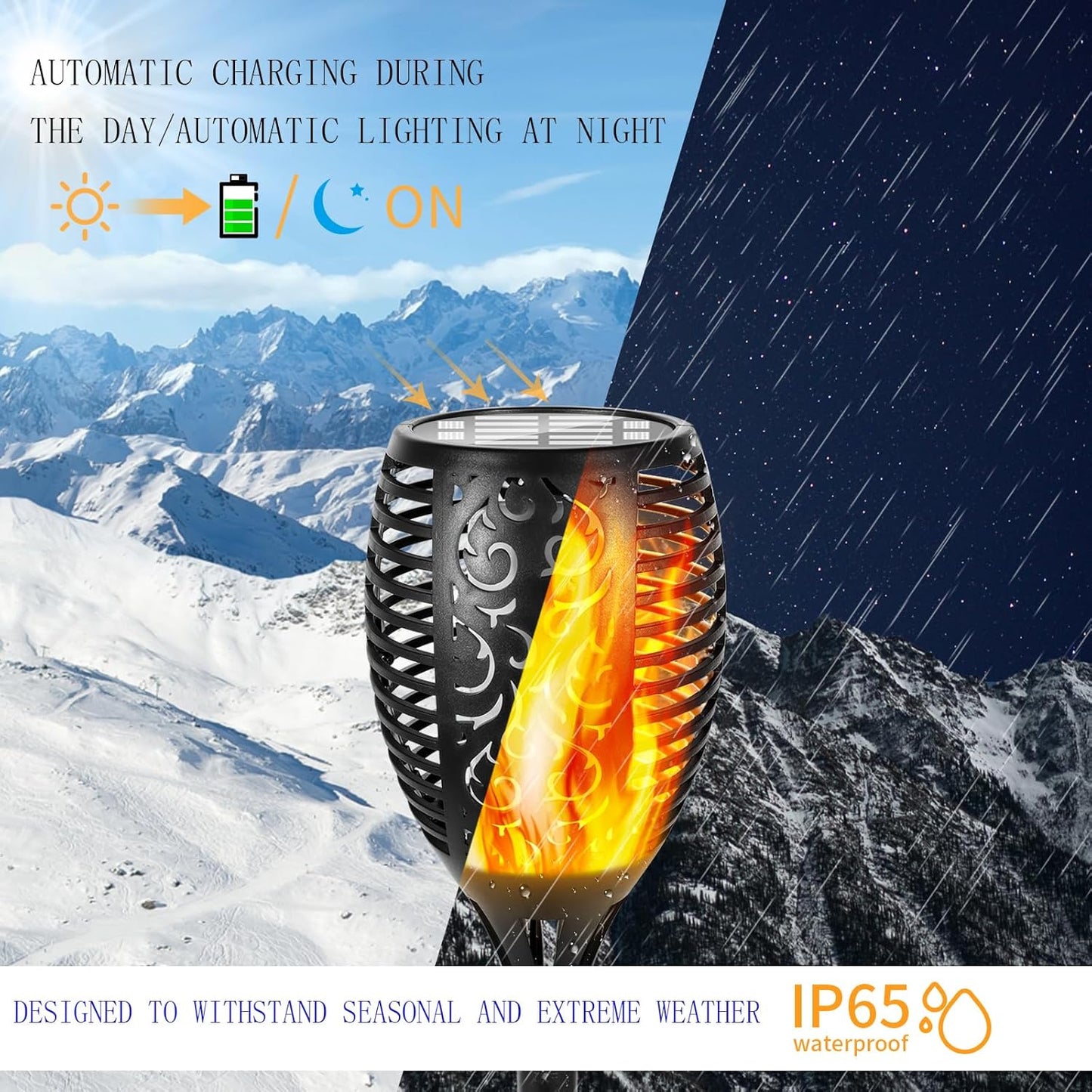 I-SHUNFA 96 LED Outdoor Waterproof Solar Torch Lights with 3 Modes—Flickering Flame, Fade Effect, or Full Brightness! Automatic On/Off Landscape Decorations and Security Lights