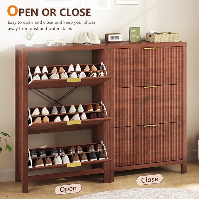 YOMILUVE Shoe Cabinet Storage for Entryway, Fluted Shoe Cabinet - Image 7