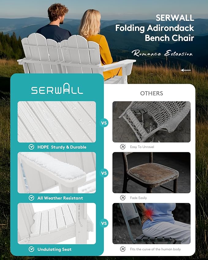 SERWALL 3 Pieces Patio Adirondack Bench Set, 2 Folding Adirondack Bench & 1 - Image 6