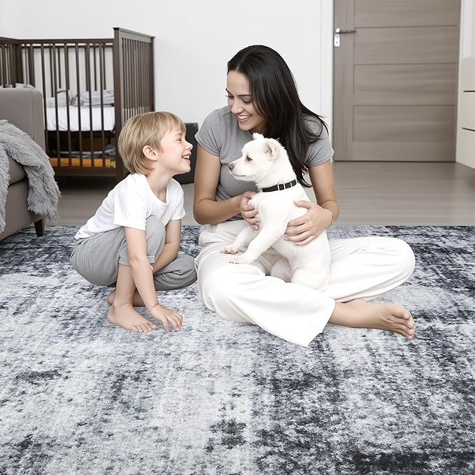 2'x5'Runner Rug Washable Rug: Modern Abstract Soft Thin Runner Rug Dark Black - Image 8