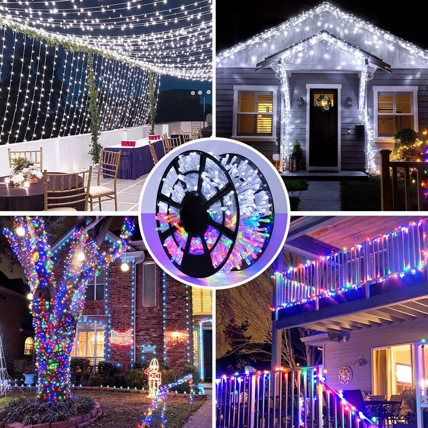 JMEXSUSS 500 LED Color Changing String Lights, 163FT White & Multicolor Christmas String Lights with Remote, Outdoor Christmas Lights Plug in for Tree House Indoor Outdoor Xmas Decor