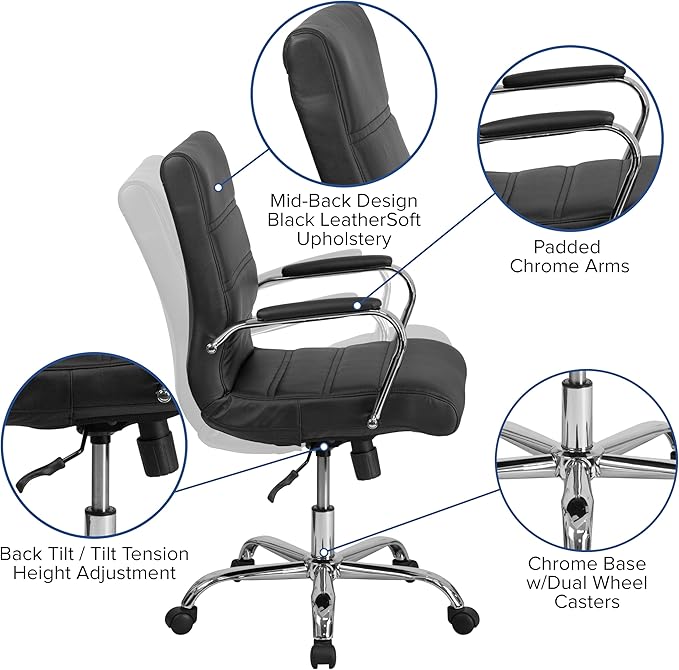 Flash Furniture Whitney Mid-Back Swivel LeatherSoft Desk Chair - Image 10