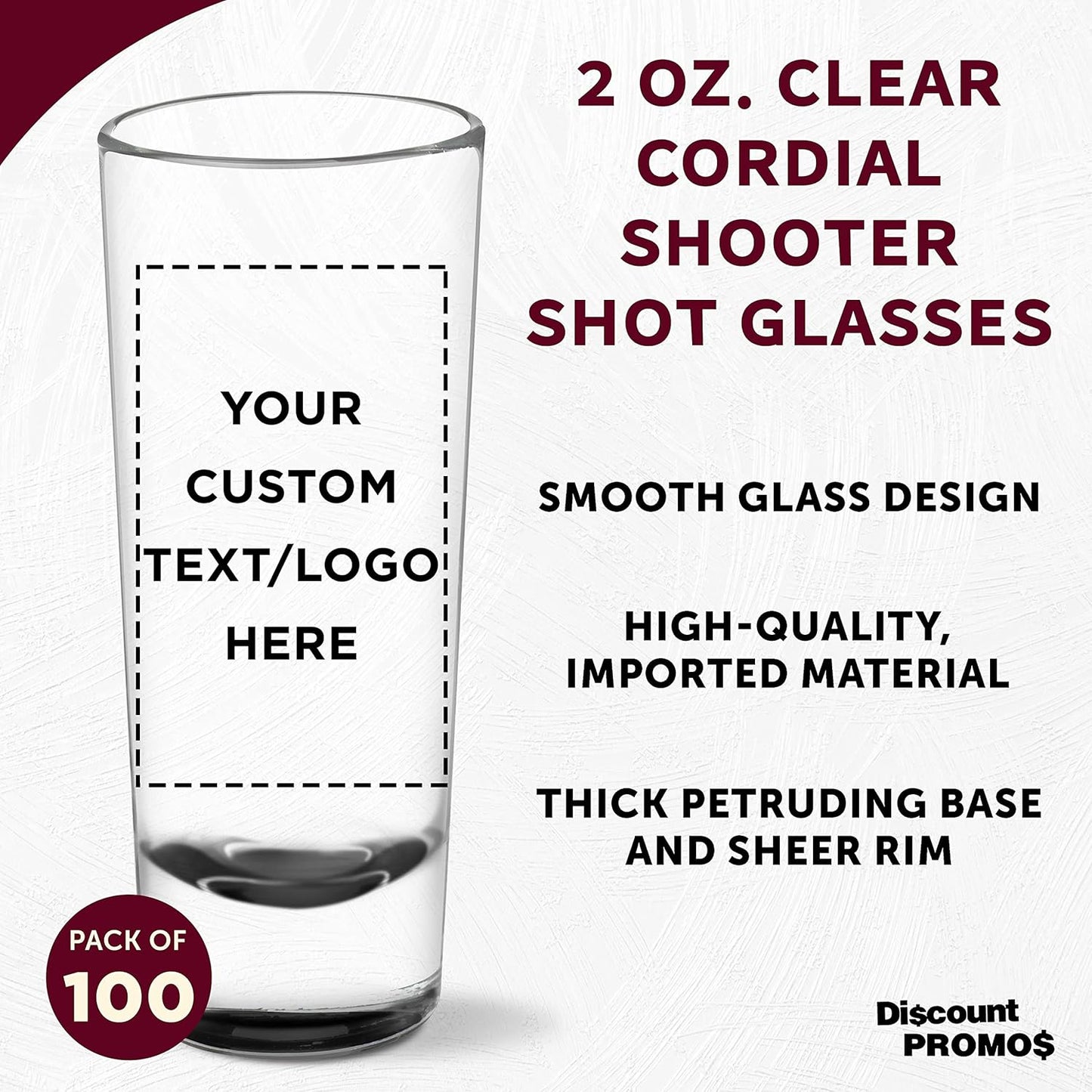Custom Cordial Shooter Shot Glasses 2 oz. Set of 100, Personalized Bulk Pack - Great for Birthdays, Parties, Indoor & Outdoor Events - Black