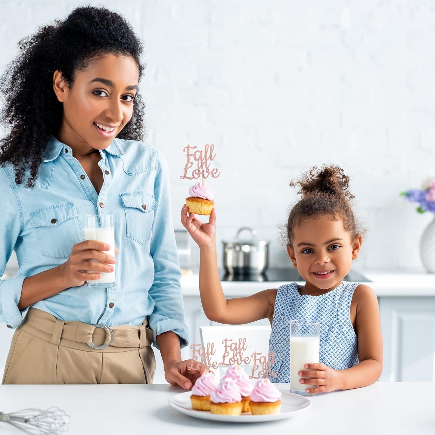 24 PCS Fall in Love Cupcake Toppers Glitter Bridal Shower Cake Picks Decorations for Wedding Engagement Anniversary Birthday Party Supplies Rose Gold