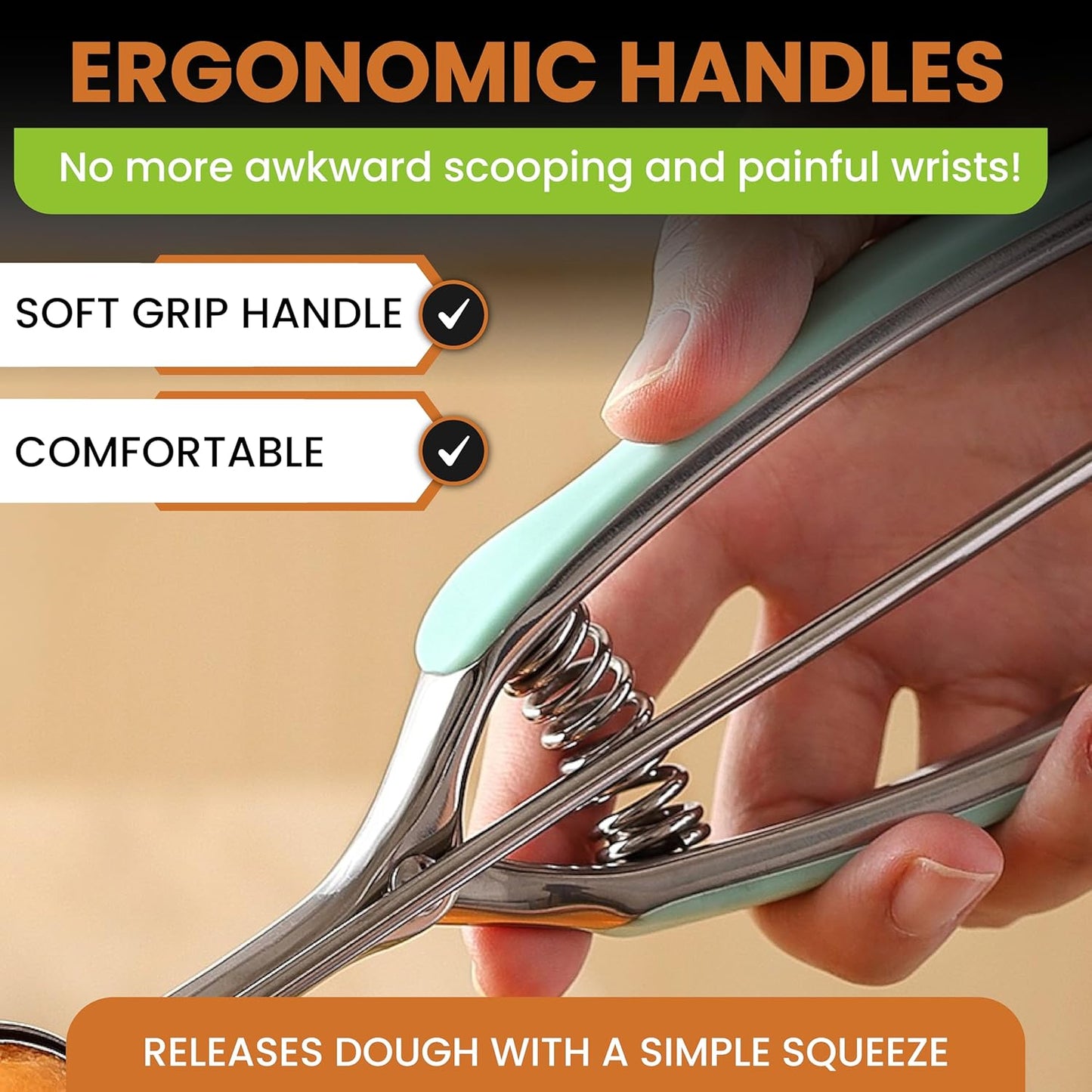 Spring Chef Medium #40 Stainless Steel Cookie Scoop for Baking, Multifunctional Kitchen Food Scooper with Trigger Release, 1.7 Tablespoon Melon Scooper - Dishwasher Safe Meatball Scoop - Mint