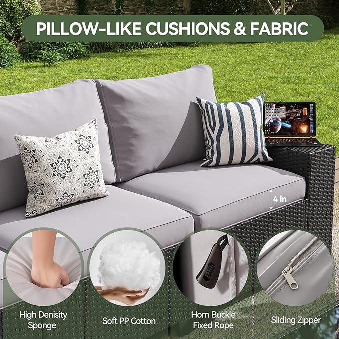 Aoxun Patio Furniture Set, Widen Armrests Wicker Outdoor Sectional - Image 4