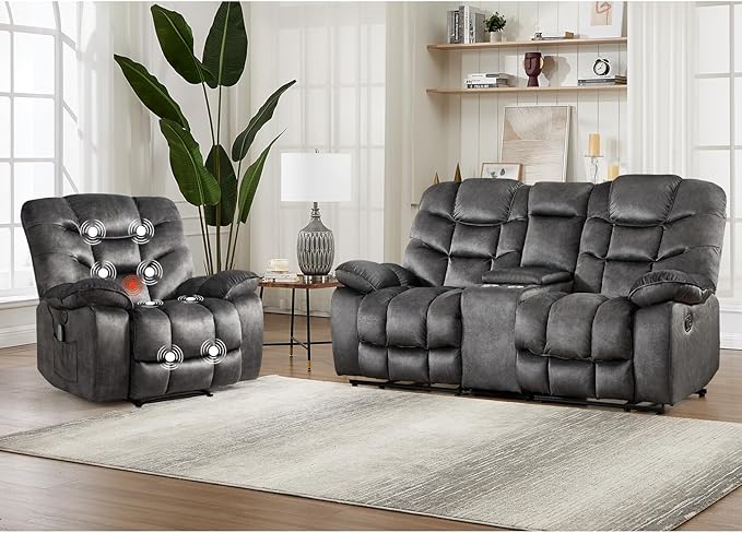 HAOMARKETS 2-Piece Recliner Sofa Set, Include Single Power Recliner Chair by HAOMARKETS