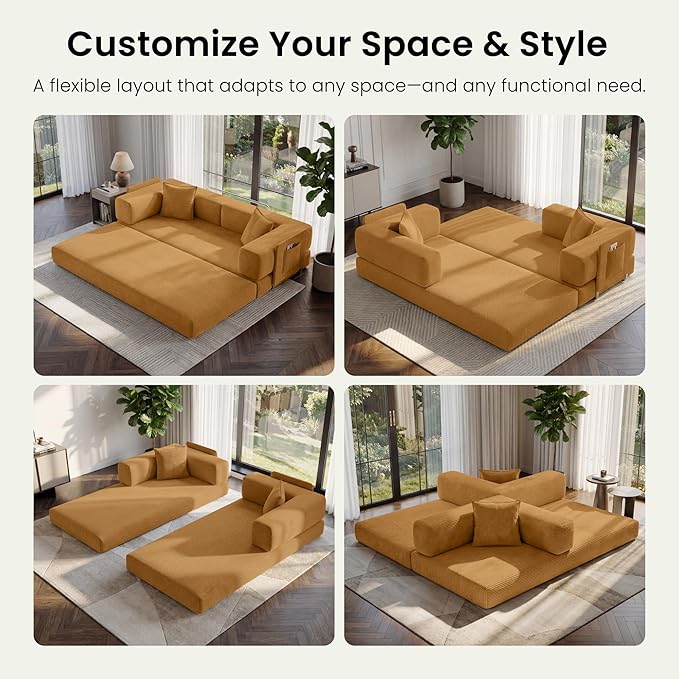 78.8" Convertible Futon Sofa Bed, Corduroy Futon Couch - Image 3