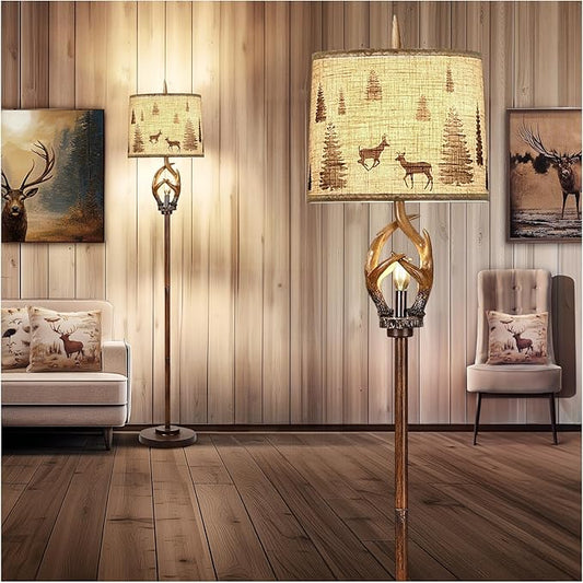 Scenekoy Rustic Farmhouse Antlers Floor Lamp by SCENEKOY