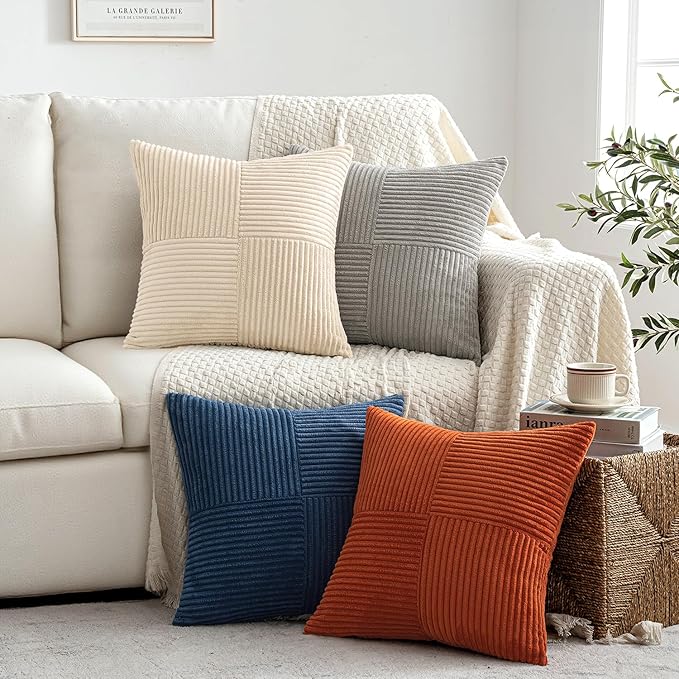 MIULEE Blue Rust Throw Pillow Covers 18x18 Inch Set of 4 Boho Farmhouse Cushion - Image 4