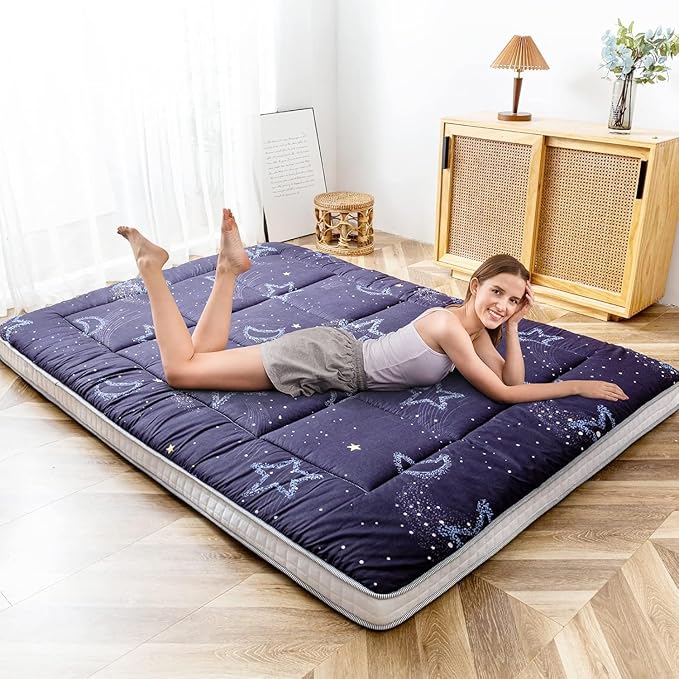MAXYOYO Black Moon and Star Futon Mattress, Japanese Floor Mattress Quilted - Image 2