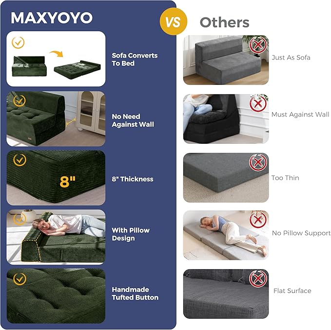 MAXYOYO 8" Folding Sofa Bed, Fold Out Chair Bed Sleeper Chair, Convertible - Image 7