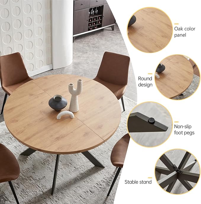 Zerifevni 46.4" Round Dining Table Set, Mid Century Modern Round Dining Table - Image 4