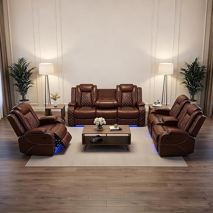 3-Piece Leather Power Recliner Sofa Set - Image 8