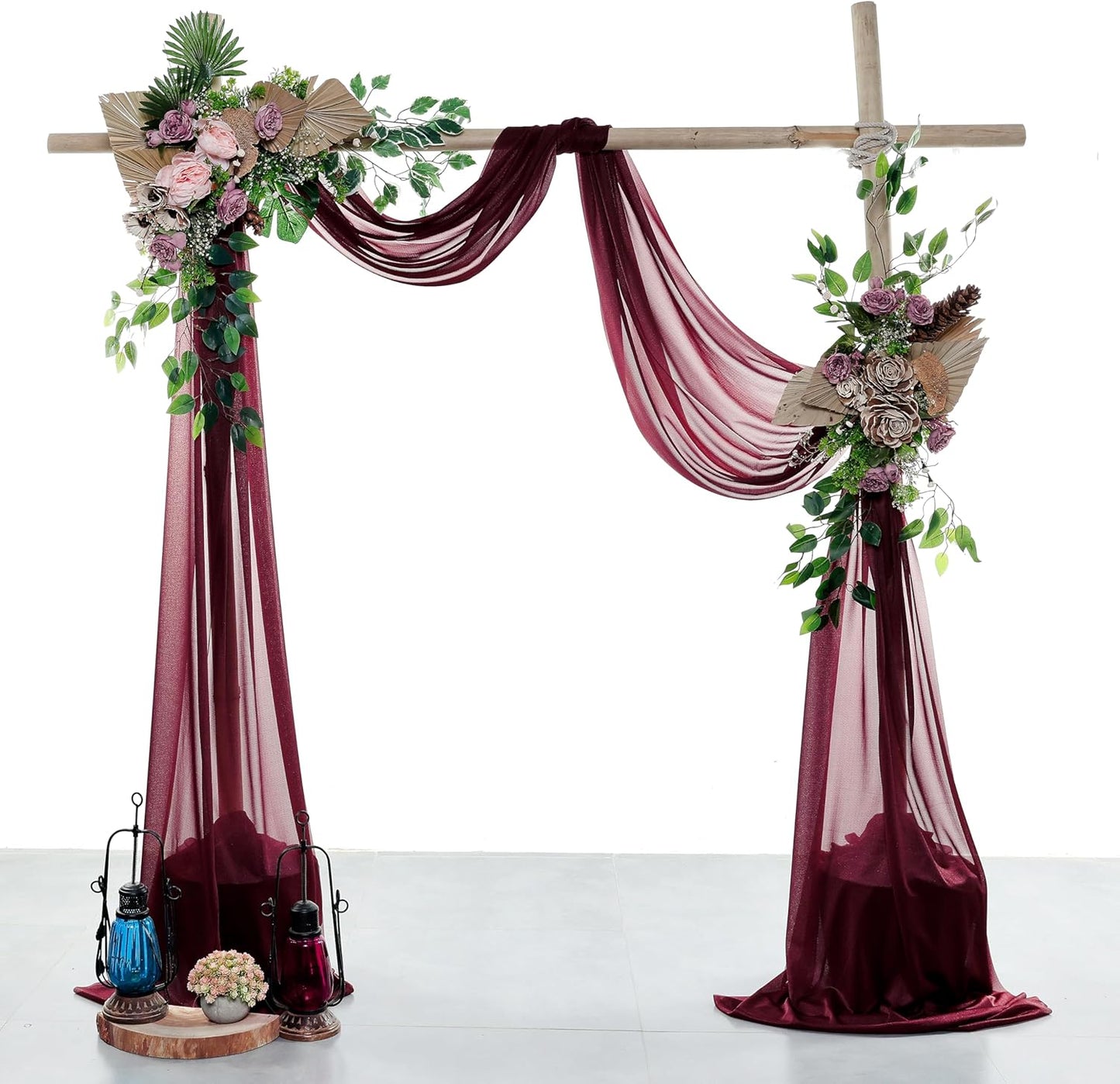 VDS Pack of 2 Panel (30 Inch X 100 Feet) Wedding Arch Draping Fabric Sheer Chiffon Fabric Drapery for Wedding Ceremony Reception Swag Backdrop Canopy Chuppah ARBO Altars Decoration (Burgundy)