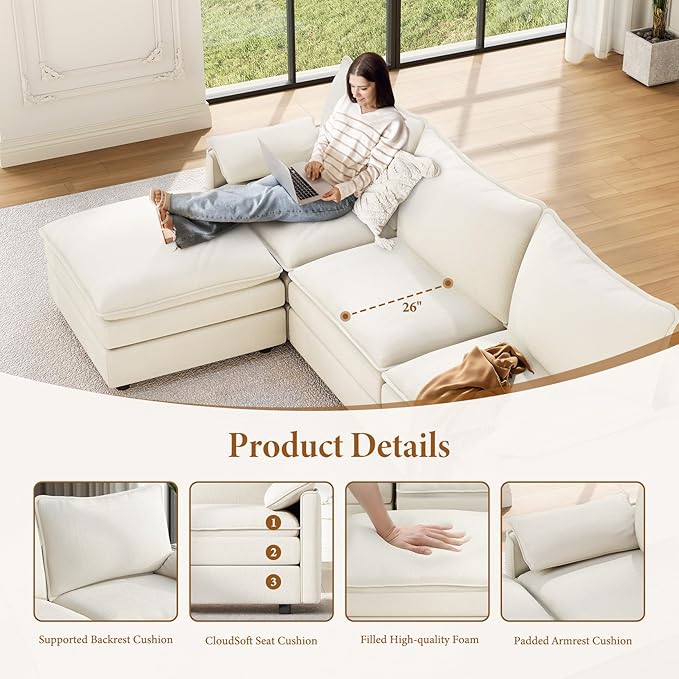 Vesgantti Large Modular Sectional Sofa, Big Comfy Cloud Couch - Image 4