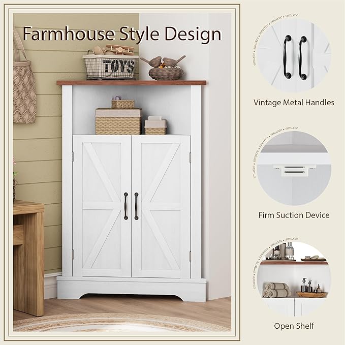 Smuxee Bathroom Corner Storage Cabinet, Farmhouse Floor Corner Cabinet - Image 5