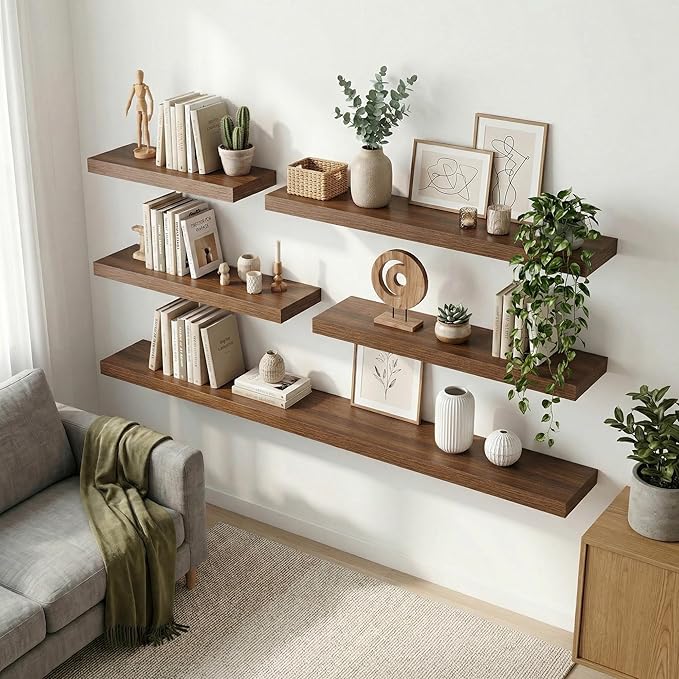 12 inch Deep Floating Shelves for Wall, 55 inch Wide Engineered Wood Wall - Image 2