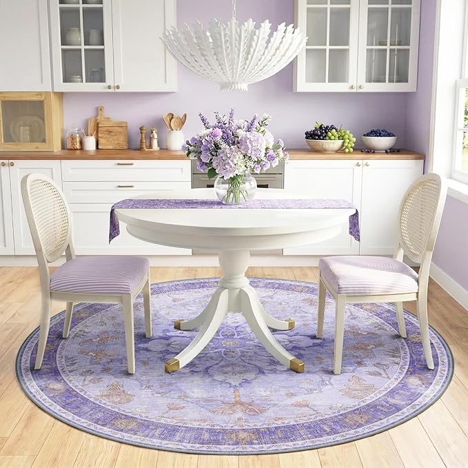 RELEANY Area Rugs Round 6ft Washable Non-Slip, Floral Vintage Distress Print - Image 2