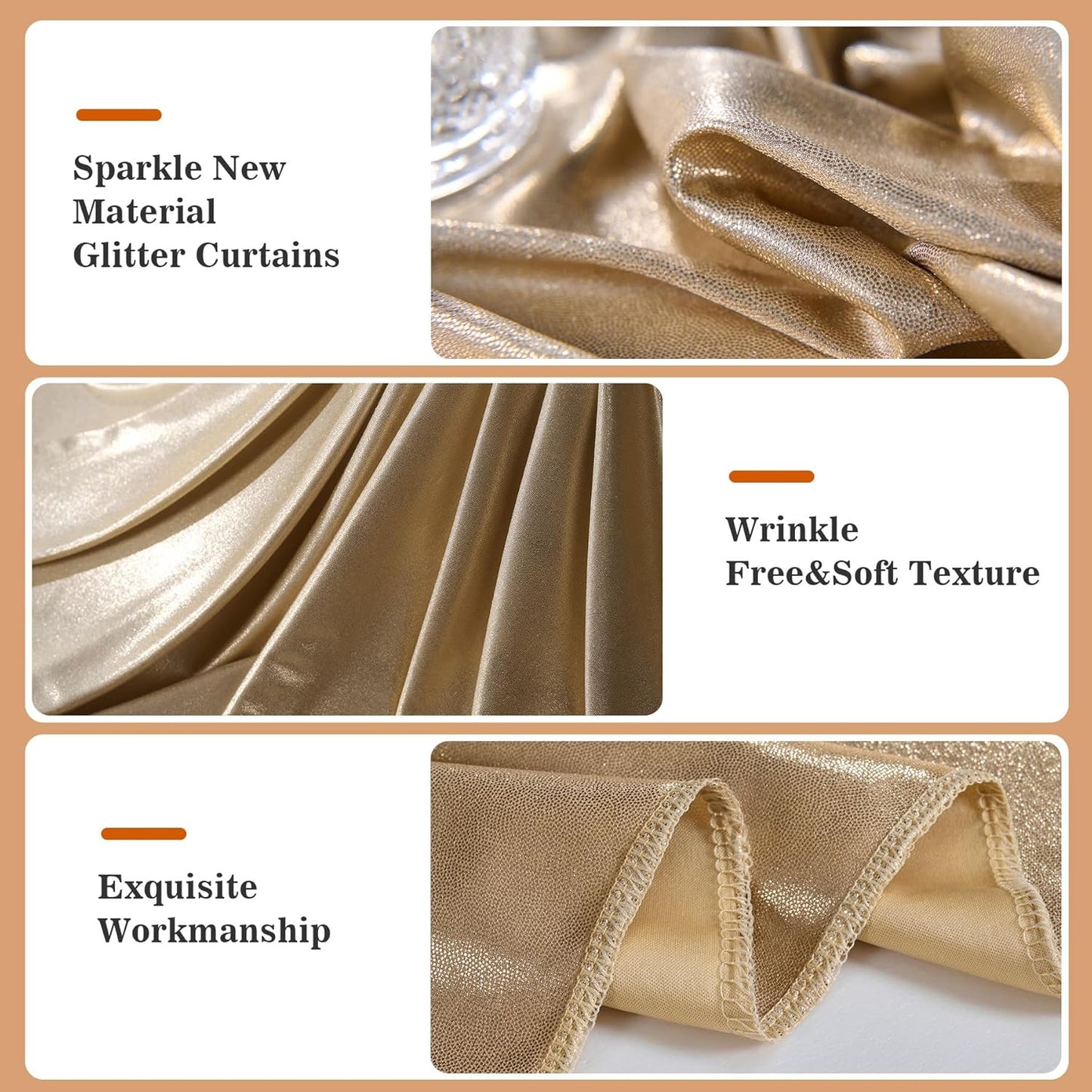 10x10ft Thick Champagne Glitter Backdrop Curtain Panels for Parties, Wrinkle Free Sequin Sparking Photo Backdrop Drapes, 2 Panels 5x10ft Shimmer Back Drop Cloth for Wedding Birthday Photography