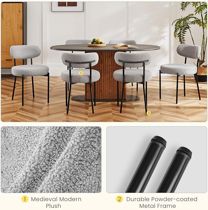 DUMOS Dining Chairs Set of 2, Mid Century Modern Chair Round Upholstered Curved - Image 4